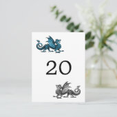 Blauw Silver Dragon Table Number Briefkaart (Staand voorkant)