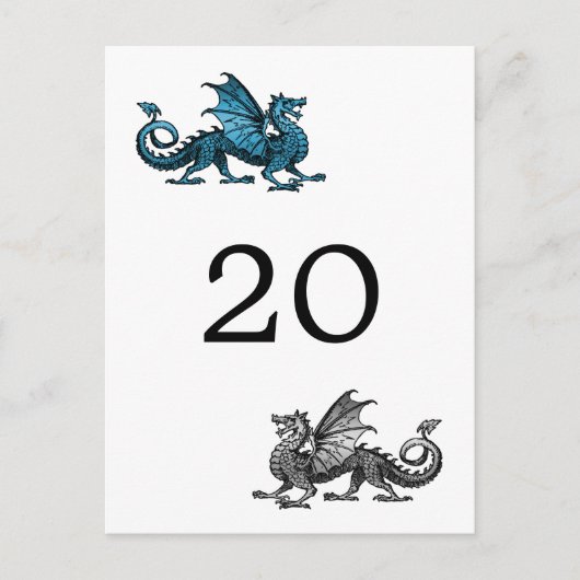 Blauw Silver Dragon Table Number Briefkaart (Voorkant)