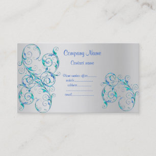 BLAUW/SILVER FLOURISH MODERN VISITEKAARTJE