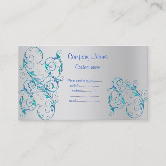BLAUW/SILVER FLOURISH MODERN VISITEKAARTJE (Voorkant)