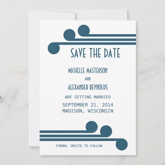 Blauw Simple Deco Chic Save the Date Uitnodiging (Voorkant)