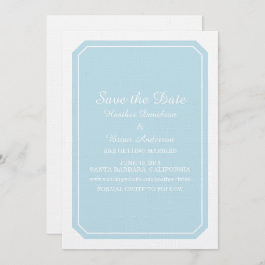 Blauw Simply Elegant Save the Date Uitnodiging (Voorkant / Achterkant)