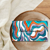 Blauw Sinaasappel Abstracte golvende lijnen Boho G Visitekaartje