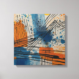 Blauw Sinaasappel Abstracte Waterverf muurkunst Canvas Afdruk
