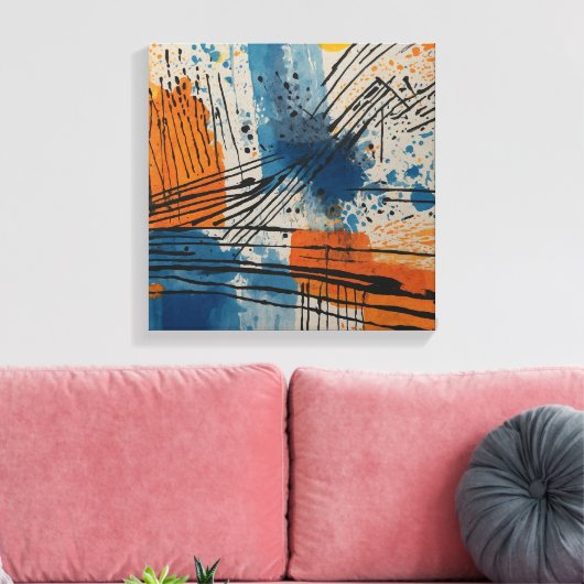 Blauw Sinaasappel Abstracte Waterverf muurkunst Canvas Afdruk (Insitu (Woonkamer))