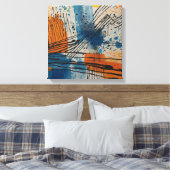 Blauw Sinaasappel Abstracte Waterverf muurkunst Canvas Afdruk (Insitu (Slaapkamer))