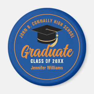 Blauw Sinaasappel Afstuderen Custom 2025 Graduatio Magneet
