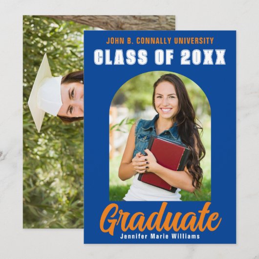 Blauw Sinaasappel Afstuderen Foto modern gebold Af Aankondiging (Voorkant / Achterkant)