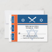 Blauw Sinaasappel Bar Mitswa Baseball Ticket RSVP (Voorkant)