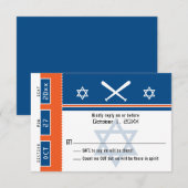 Blauw Sinaasappel Bar Mitswa Baseball Ticket RSVP (Voorkant / Achterkant)