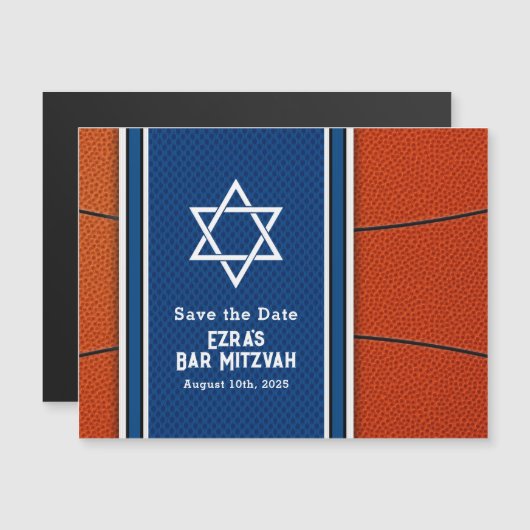 Blauw Sinaasappel Basketbal Bar Mitzvah Opslagdatu (Voorkant / Achterkant)