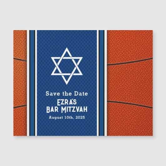 Blauw Sinaasappel Basketbal Bar Mitzvah Opslagdatu (Voorkant)