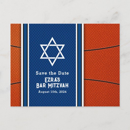 Blauw Sinaasappel Basketbal Bar Mitzvah Save the D Briefkaart (Voorkant)