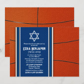 Blauw Sinaasappel Basketbal Bar Mitzvah Uitnodigin Kaart (Voorkant / Achterkant)