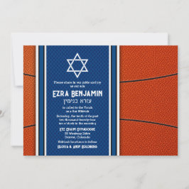 Blauw Sinaasappel Basketbal Bar Mitzvah Uitnodigin Kaart
