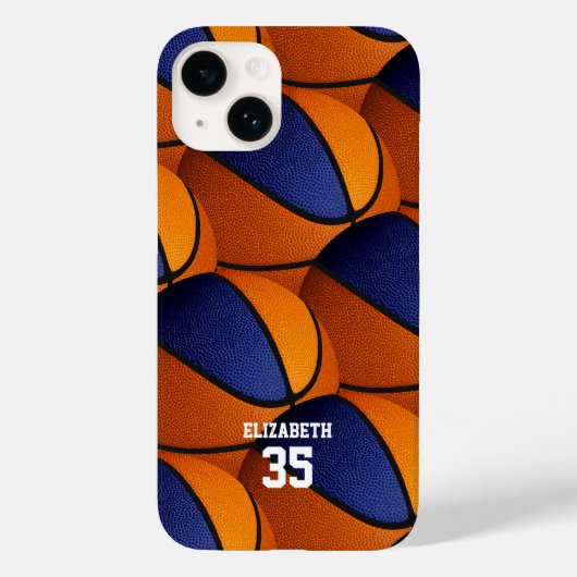 blauw sinaasappel basketbal team kleuren meisjes j Case-Mate iPhone case (Achterkant)