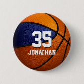 Blauw sinaasappel basketbal team kleuren met jonge ronde button 5,7 cm (Voorkant)