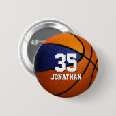 Blauw sinaasappel basketbal team kleuren met jonge ronde button 5,7 cm (Voorkant /achterkant)