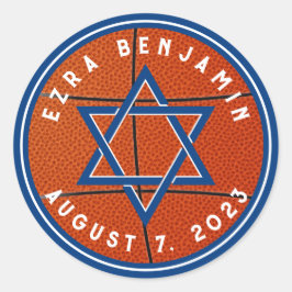 Blauw Sinaasappel Basketbal Thema Bar Mitzvah Ronde Sticker