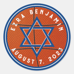 Blauw Sinaasappel Basketbal Thema Bar Mitzvah Ronde Sticker