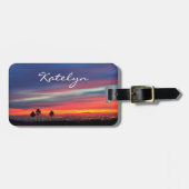 Blauw sinaasappel bewolkt zonsondergang foto aange bagagelabel (Voorkant horizontaal)