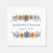 Blauw & Sinaasappel Bloem Bruiloft Aangepaste Serv Servet (Voorkant)