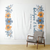 Blauw & Sinaasappel Bloem Bruiloft Fotocabine Acht Wandkleed (In Situ (horizontaal))