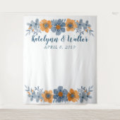 Blauw & Sinaasappel Bloem Bruiloft Fotocabine Acht Wandkleed (Voorkant)