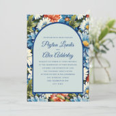 Blauw Sinaasappel Bloemboog bruiloft Kaart (Staand voorkant)