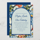 Blauw Sinaasappel Bloemboog bruiloft Kaart (Voorkant / Achterkant)