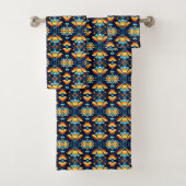 Blauw sinaasappel bloemen Art Deco Bad Handdoek (Insitu)