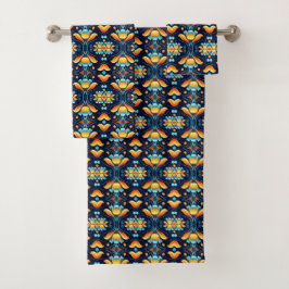 Blauw sinaasappel bloemen Art Deco Bad Handdoek
