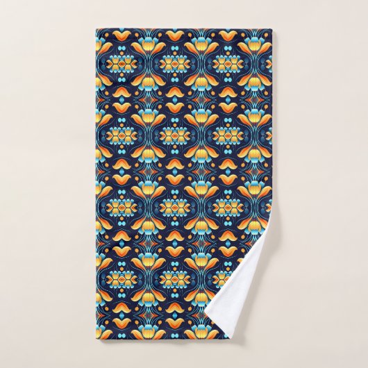 Blauw sinaasappel bloemen Art Deco Bad Handdoek (Handdoek)