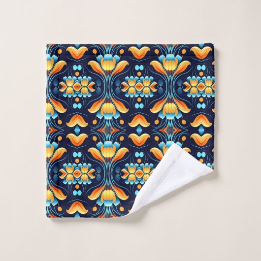 Blauw sinaasappel bloemen Art Deco Bad Handdoek (Wasdoekje)