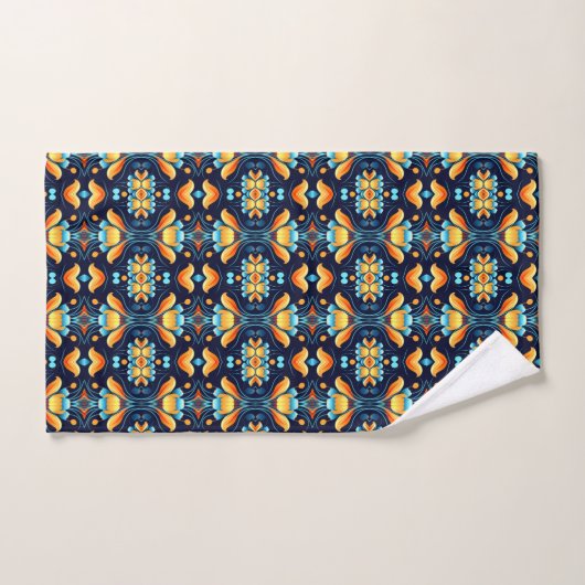 Blauw sinaasappel bloemen Art Deco Bad Handdoek (Handdoek)