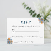 Blauw & Sinaasappel Bloemen Bruiloft RSVP Reactie  (Staand voorkant)