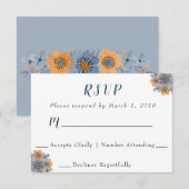 Blauw & Sinaasappel Bloemen Bruiloft RSVP Reactie  (Voorkant / Achterkant)