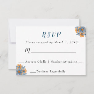 Blauw & Sinaasappel Bloemen Bruiloft RSVP Reactie  Kaartje