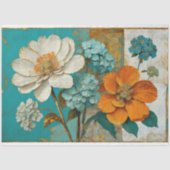  Blauw Sinaasappel Bloemen Decoupage Tissuepapier (Voorkant)