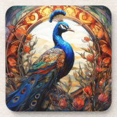 Blauw Sinaasappel Bloemen Herfst Peacock Glas in l Bier Onderzetter (Voorkant)