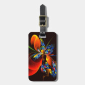 Blauw Sinaasappel Bloemen Modern Abstract Kunstpat Bagagelabel (Voorkant verticaal)