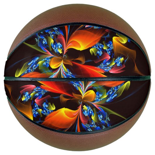 Blauw Sinaasappel Bloemen Modern Abstract Kunstpat Basketbal (Voorkant)