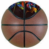 Blauw Sinaasappel Bloemen Modern Abstract Kunstpat Basketbal (Rechts)