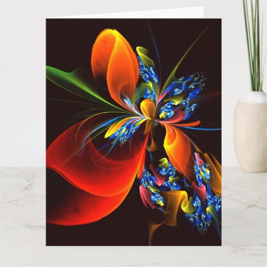 Blauw Sinaasappel Bloemen Modern Abstract Kunstpat Bedankkaart (Voorkant)