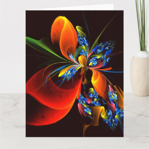 Blauw Sinaasappel Bloemen Modern Abstract Kunstpat Bedankkaart