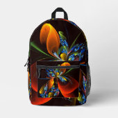 Blauw Sinaasappel Bloemen Modern Abstract Kunstpat Bedrukte Rugzak (Voorkant)