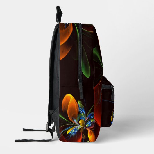 Blauw Sinaasappel Bloemen Modern Abstract Kunstpat Bedrukte Rugzak (Links)