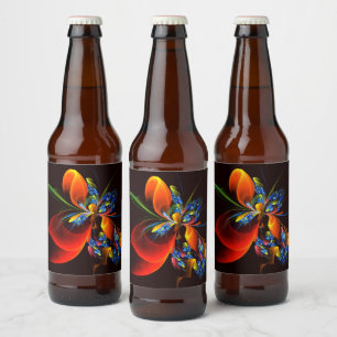 Blauw Sinaasappel Bloemen Modern Abstract Kunstpat Bier Etiket