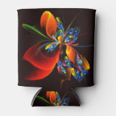 Blauw Sinaasappel Bloemen Modern Abstract Kunstpat Blikjeskoeler (Voorkant)