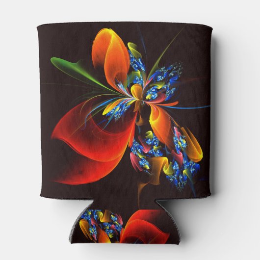 Blauw Sinaasappel Bloemen Modern Abstract Kunstpat Blikjeskoeler (Achterkant)